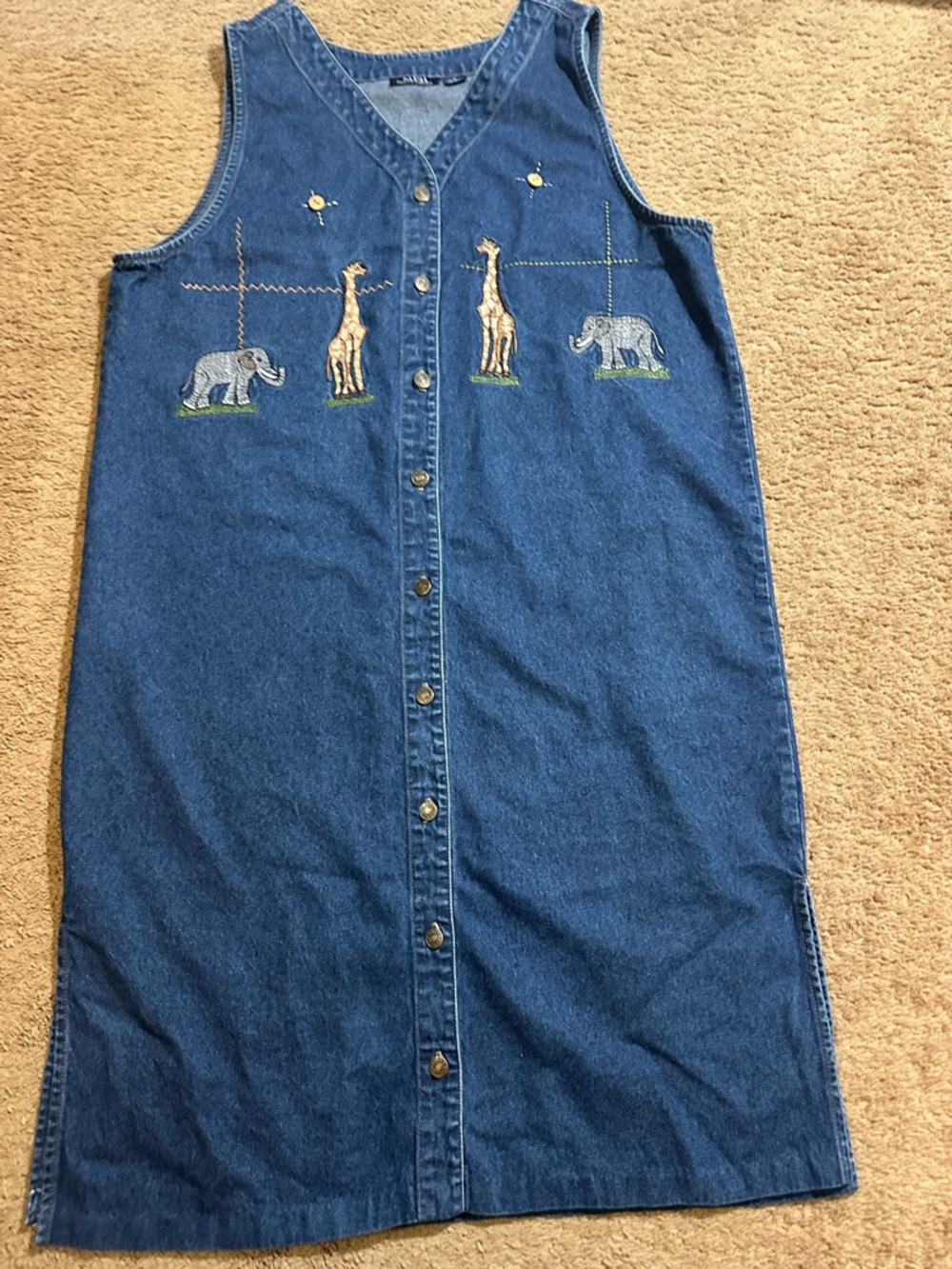 Vintage MPH Blues Womens Denim Embroidered Overall Size 2X Maxi Jumper Animals